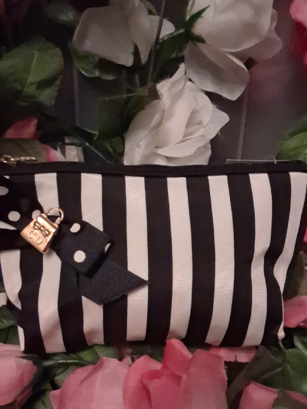 Dior  Black and White Striped Women's Cosmetic Pouch